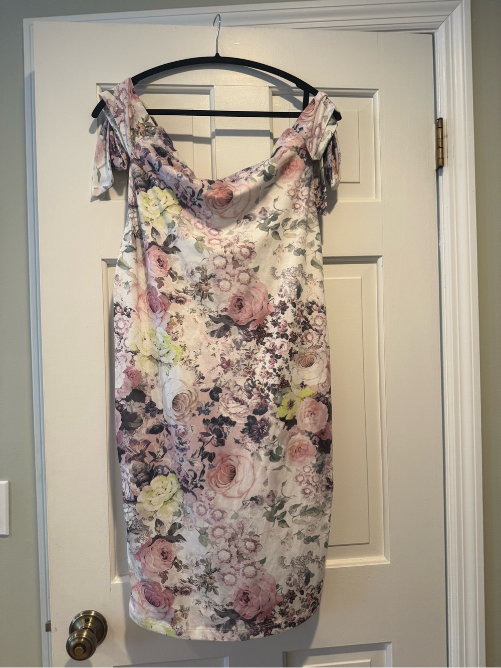 ASOS Off-Shoulder Floral Tie-Sleeve Dress in Pink and Cream